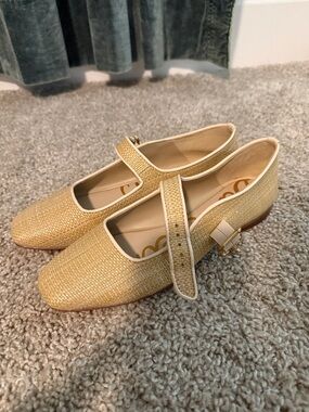 Sam Edelman Woven Mary Jane Flats in Light Gold